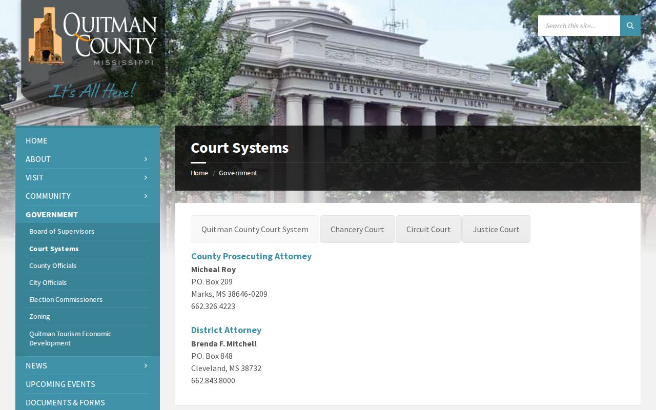 Quitman County court contacts for release record verification