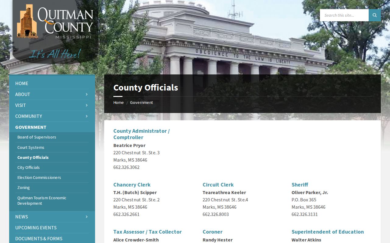 Quitman County jail sheriff contact for release records