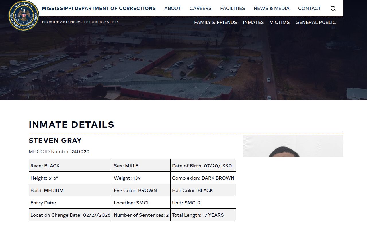 MDOC offender photograph and release fields for Quitman County research