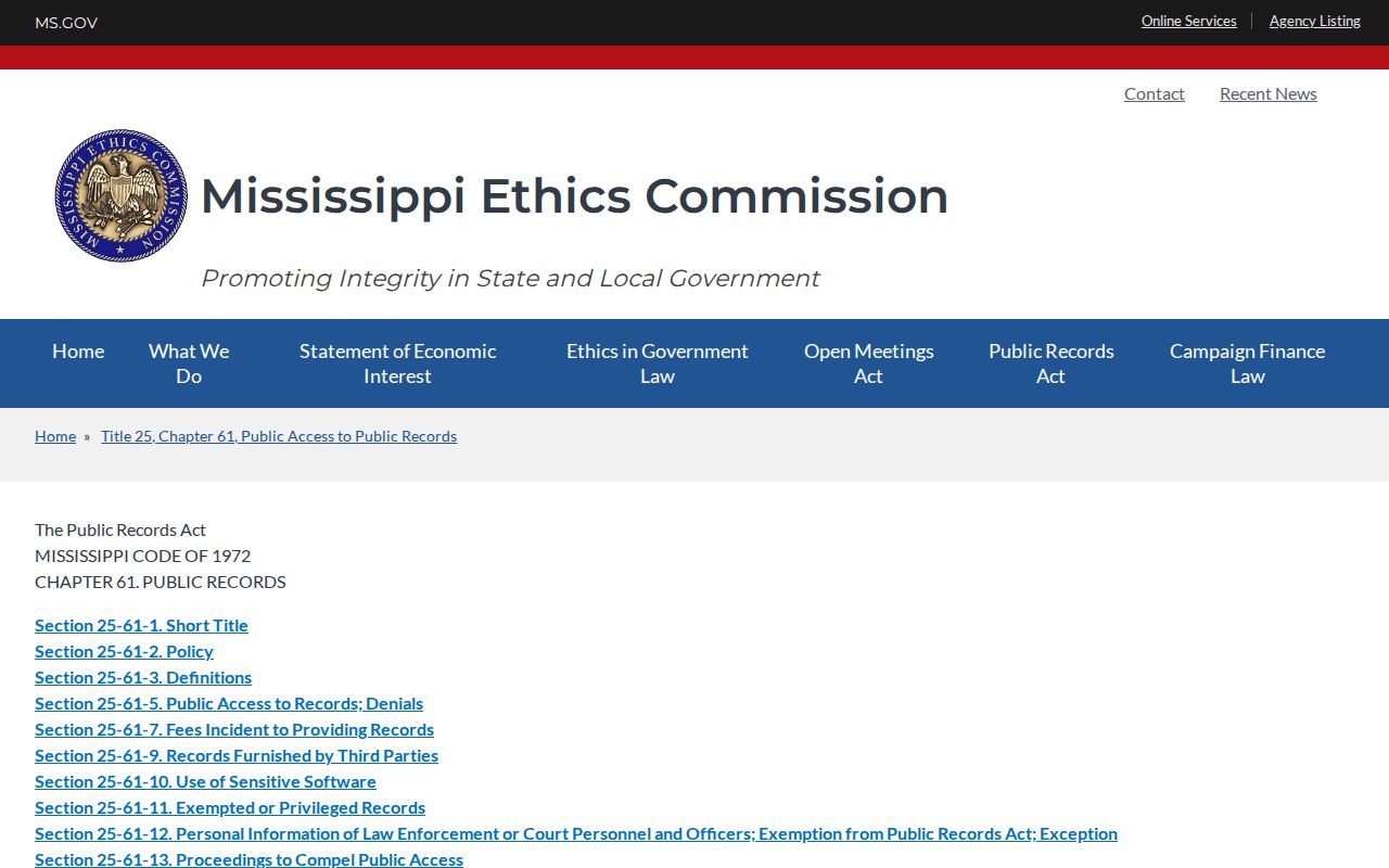 Mississippi public-record rules for a Quitman County booking photo request